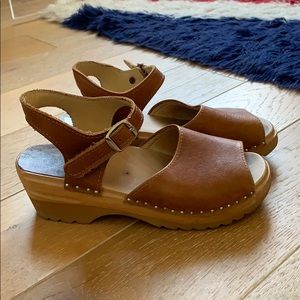 Troentorp Cognac Tan Leather Clogs Mary Jane 36